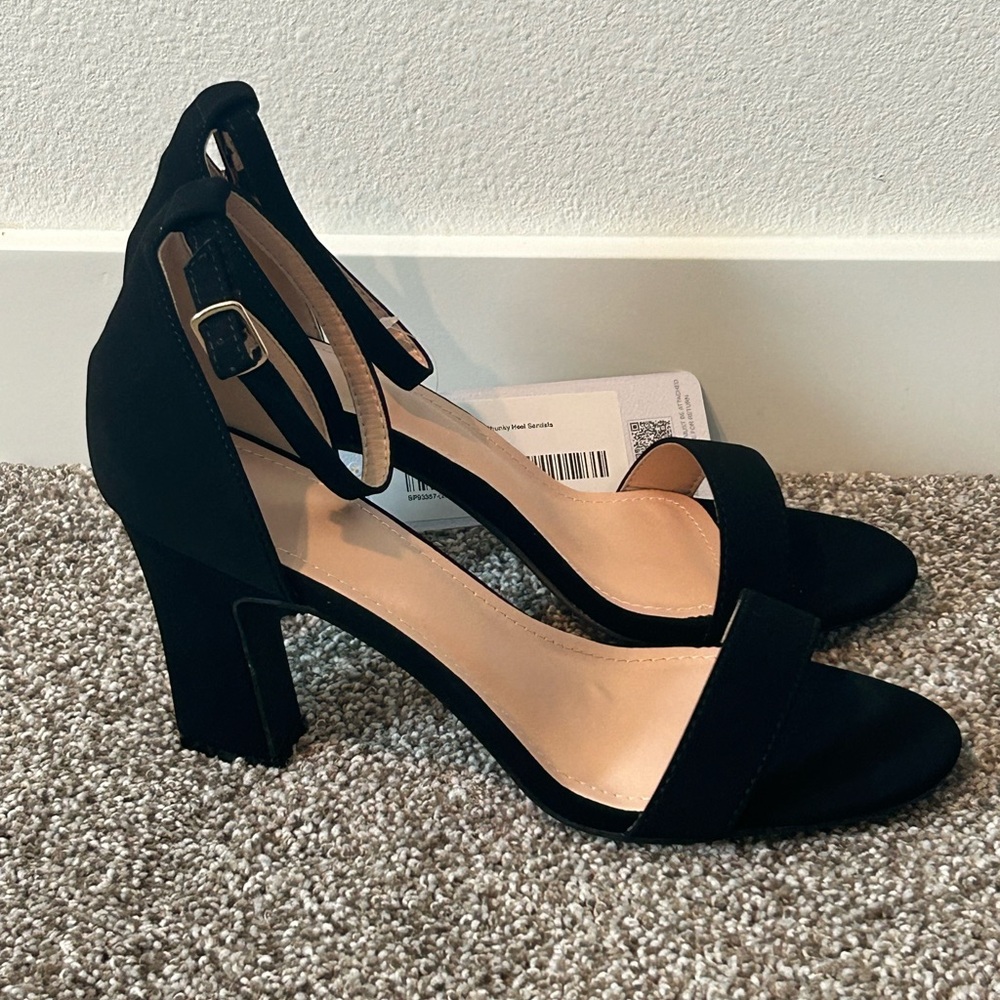 Azazie Black Chunky Heel Ankle-Strap Heels
